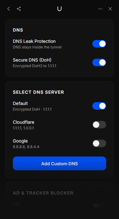 Your DNS never|leaves the tunnel.